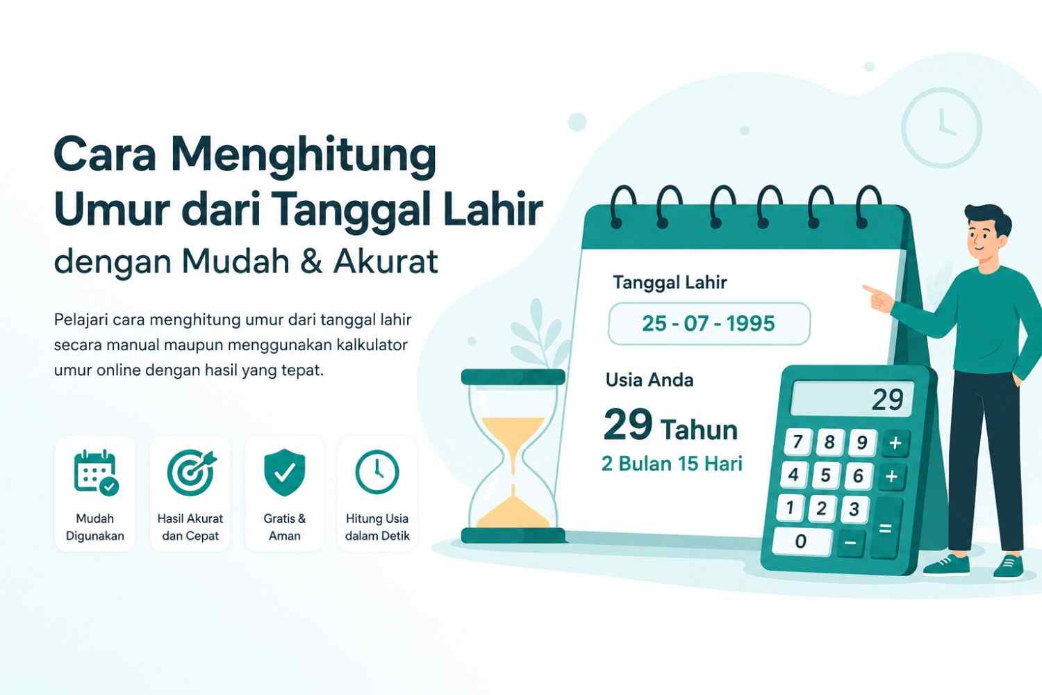 mengilustrasikan cara menghitung usia dari tanggal lahir menggunakan rumus sederhana.